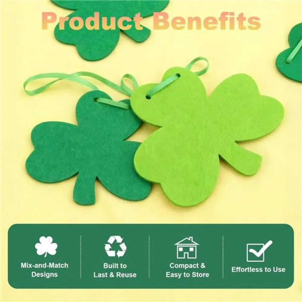 St Patricks Day Decorations 5 Pack Shamrock Clover Garland Banner NO DIY